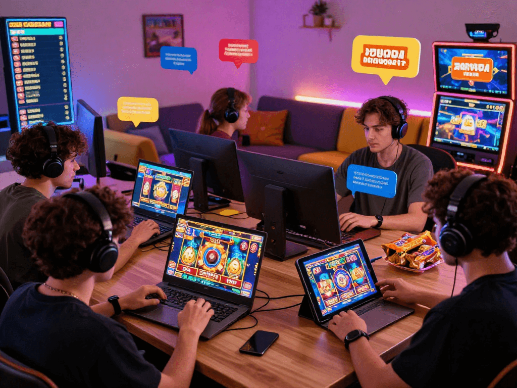 Exciting gaming experience at COINQQSLOT showcasing players engaged with agen gacor slot games and vibrant graphics.