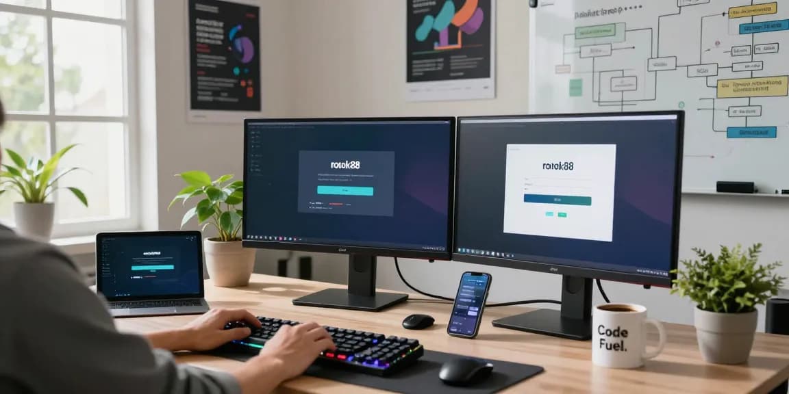 Focused individual working on rokok88 login setup in a modern tech workspace.