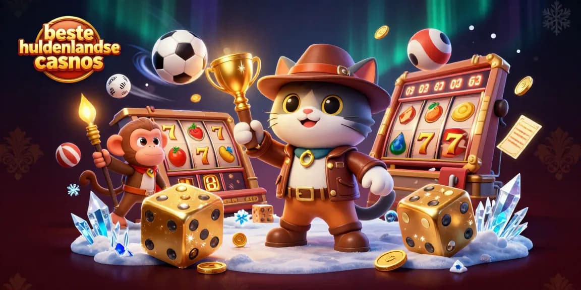 Explore beste buitenlandse casinos with a lively 3D illustration of a cat archaeologist uncovering treasures.