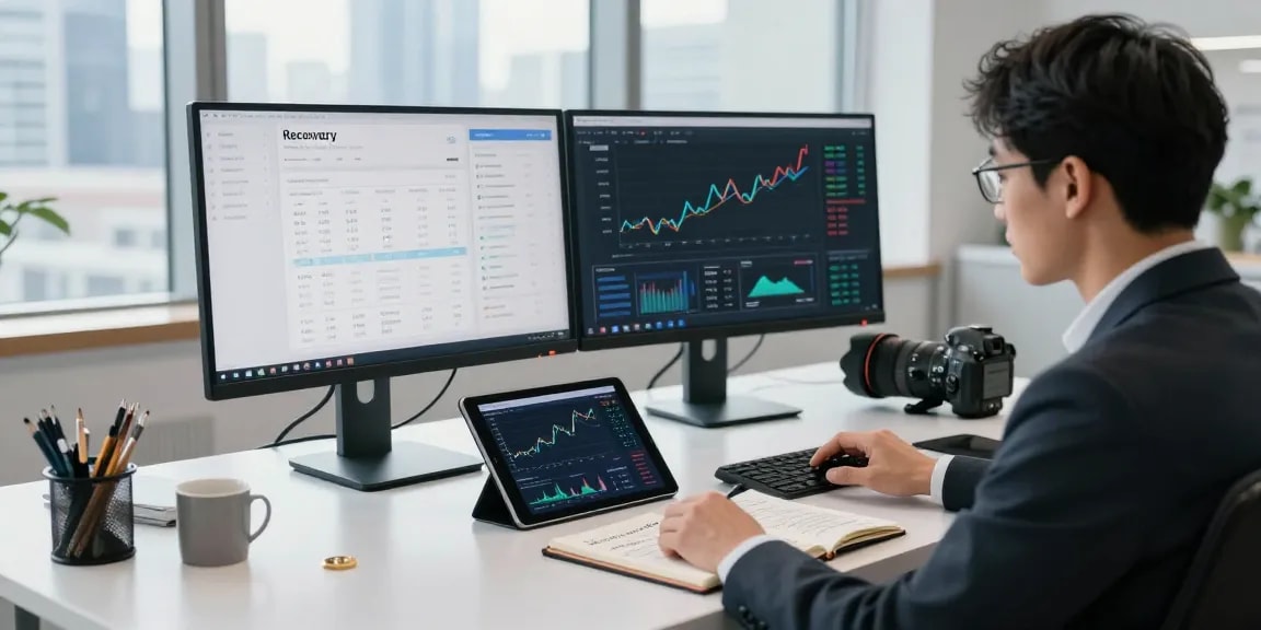 Analyzing strategies to recover lost crypto at a modern workspace.