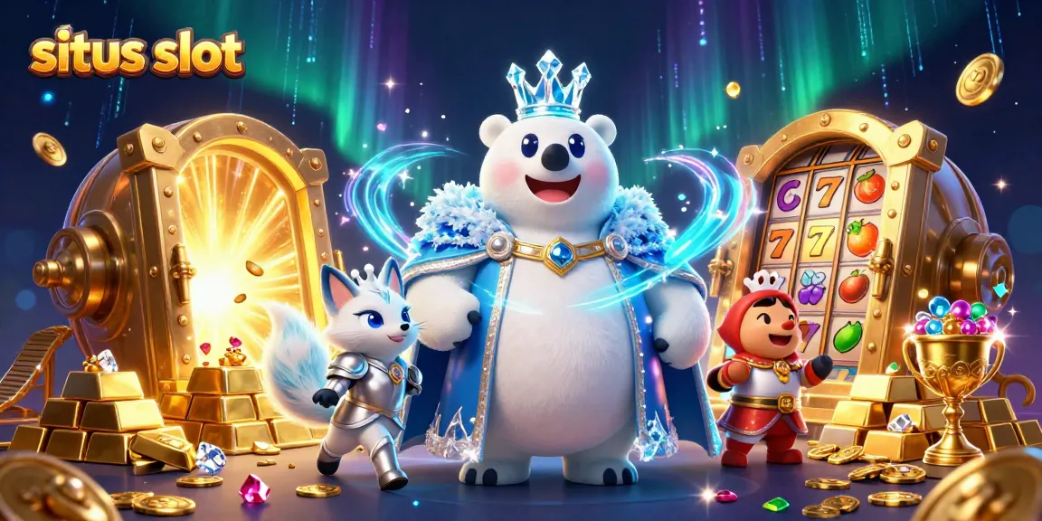Engage in situs slot with stunning visuals of a cartoon ice king and fox amid riches and jackpot symbols.
