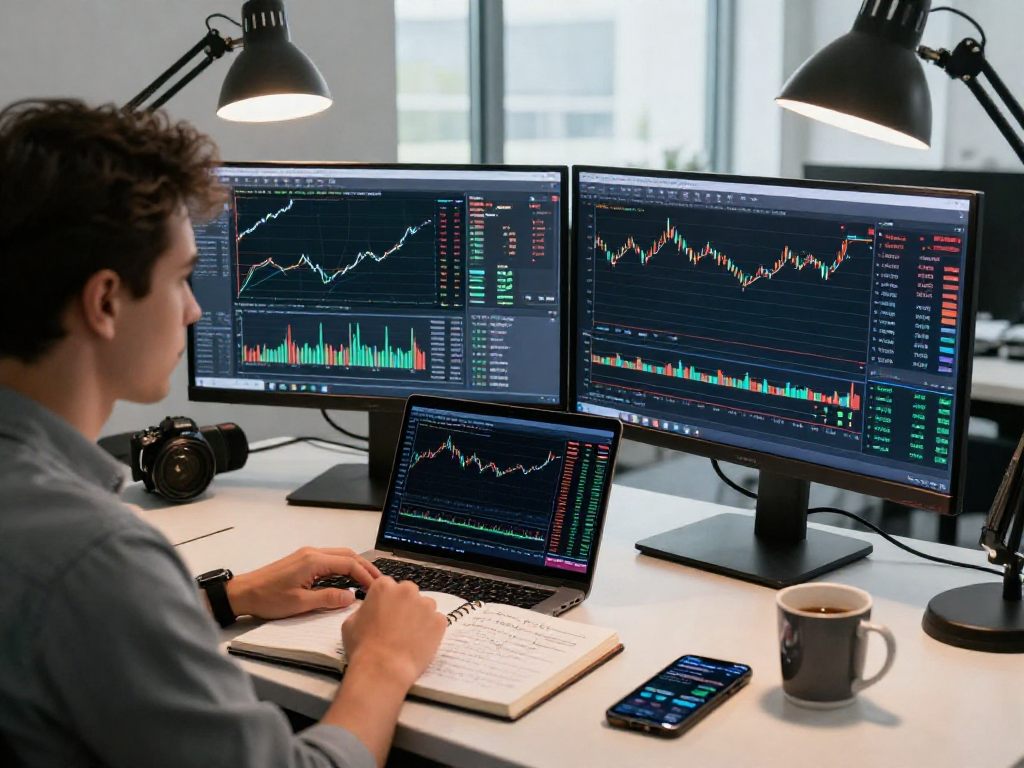 MetaTrader 5 交易者在现代办公室中专注分析市场图表，展现高效交易环境。
