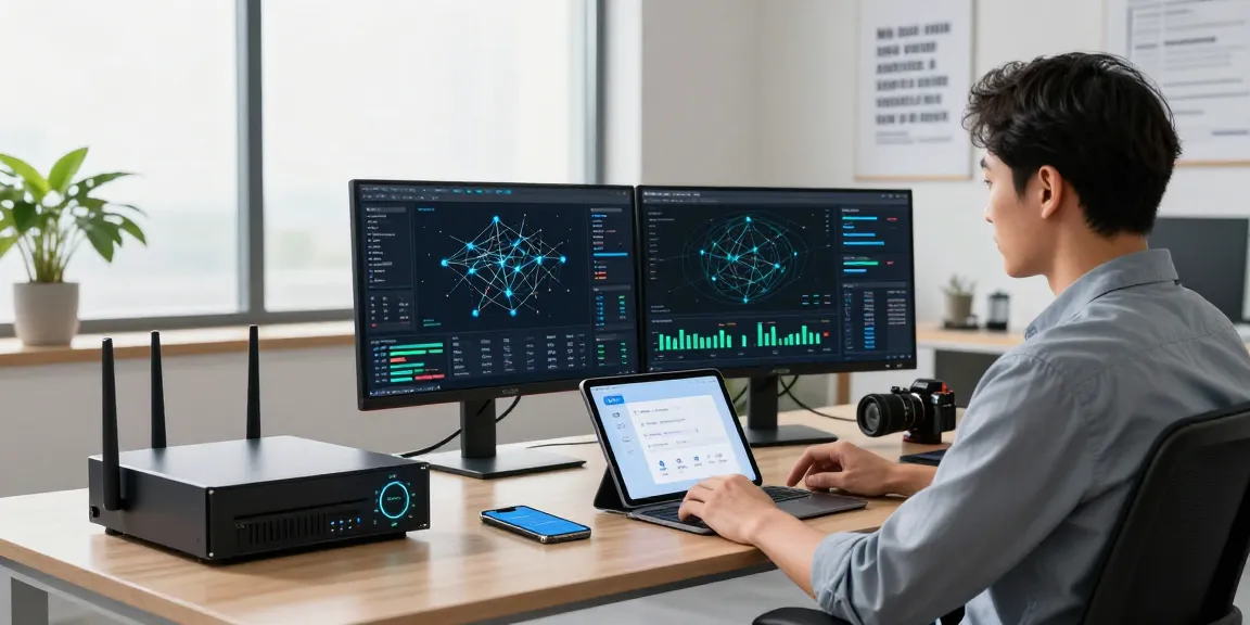 快连 network optimization specialist in modern office measuring performance metrics and using advanced technology for optimal internet speed.