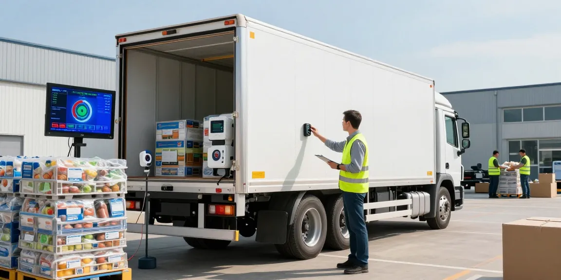 Kühltransport von Dortmund mit modernem Kühltransporter und temperaturüberwachenden Gütern im Logistikzentrum.