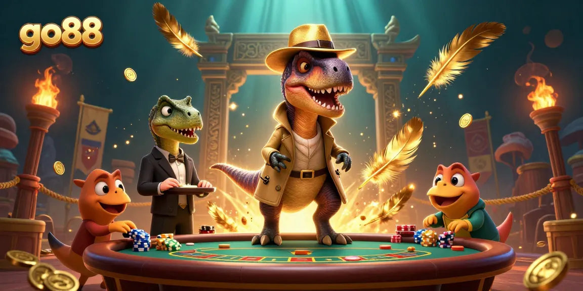 Engage with go88's vibrant casino action featuring a velociraptor card counter and dynamic gaming elements.