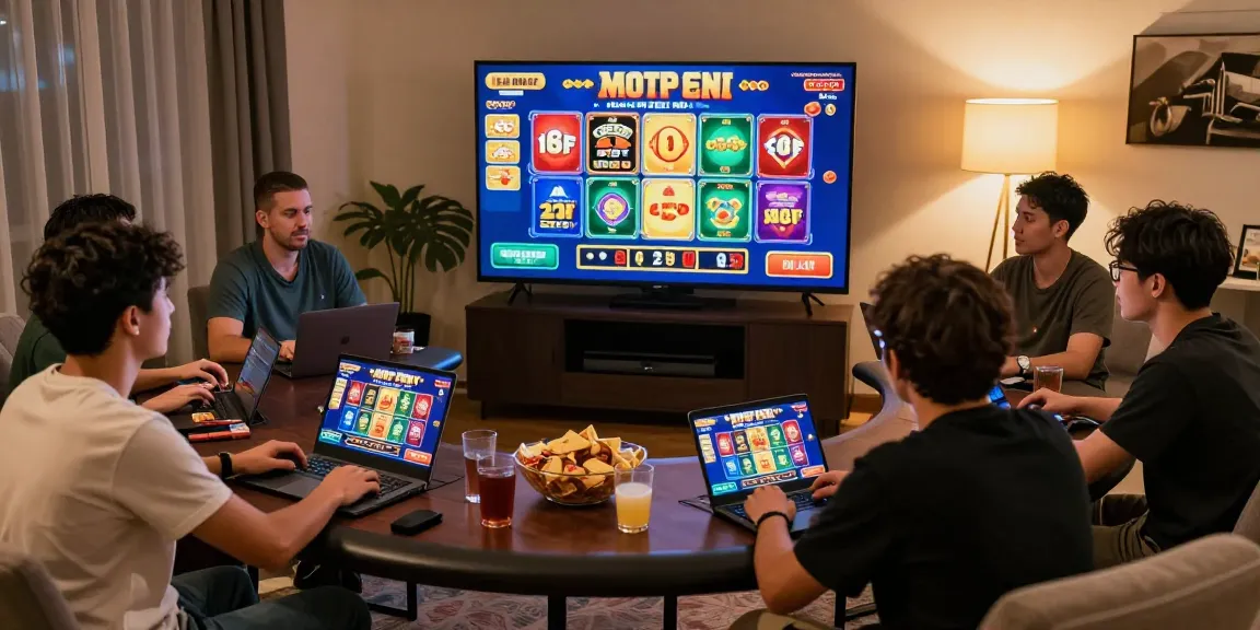 Engaged Australian players enjoying online casinos Australia games in a vibrant living room setting.