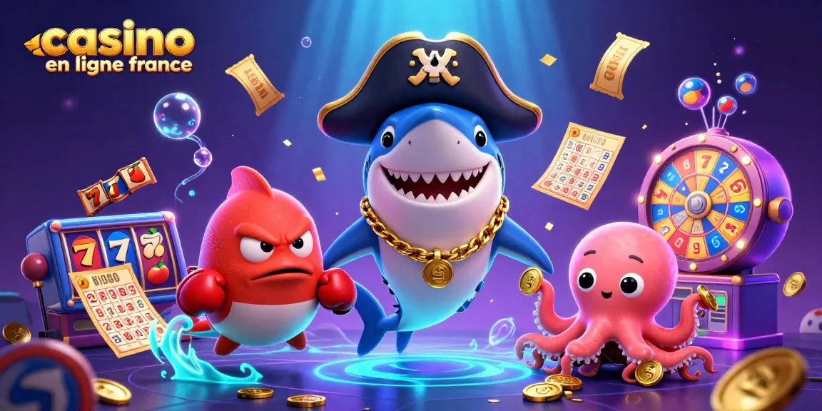 Visualisez un monde de gain avec casino en ligne France, où un requin pirate et ses amis célèbrent la chance au jeu.