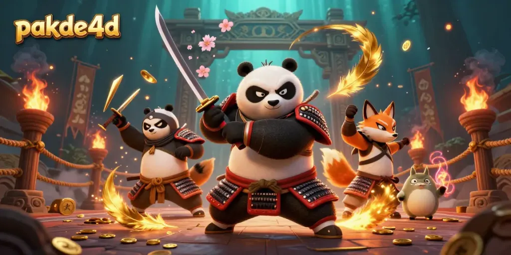 Spin to win with pakde4d's vibrant game elements featuring samurai panda and ninja fox
