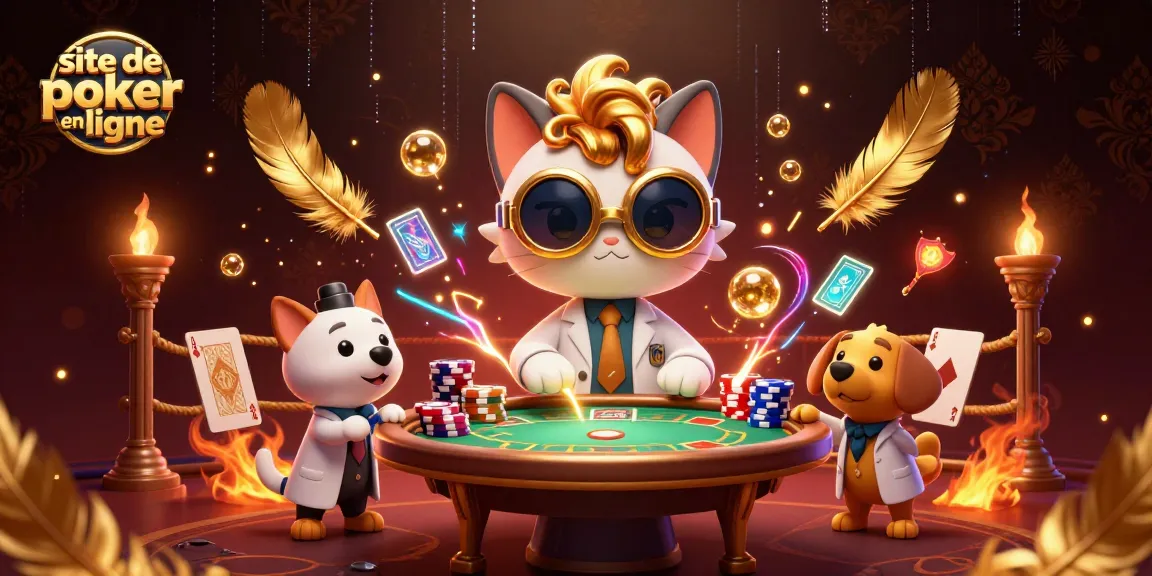 Jouez au poker en ligne sur un site de poker en ligne avec des jetons dorés et des effets dynamiques.