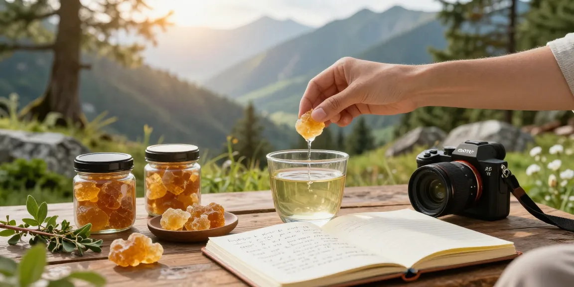 Himalayan shilajit resin dissolving in nature, promoting wellness and balance.