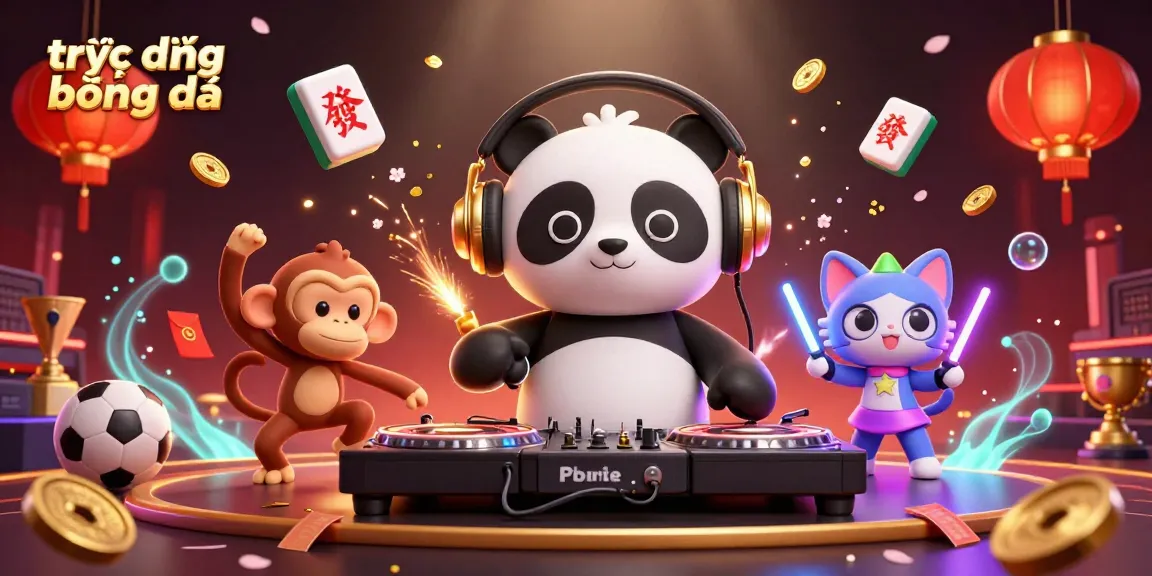 Experience trực tiếp bóng đá in a dynamic scene with characters, sports betting elements, and vibrant effects.