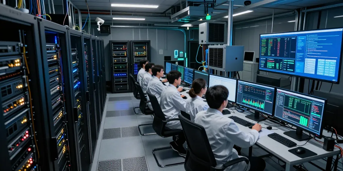 ROKOK88 daftar showcasing advanced UK server infrastructure with engineers monitoring performance.
