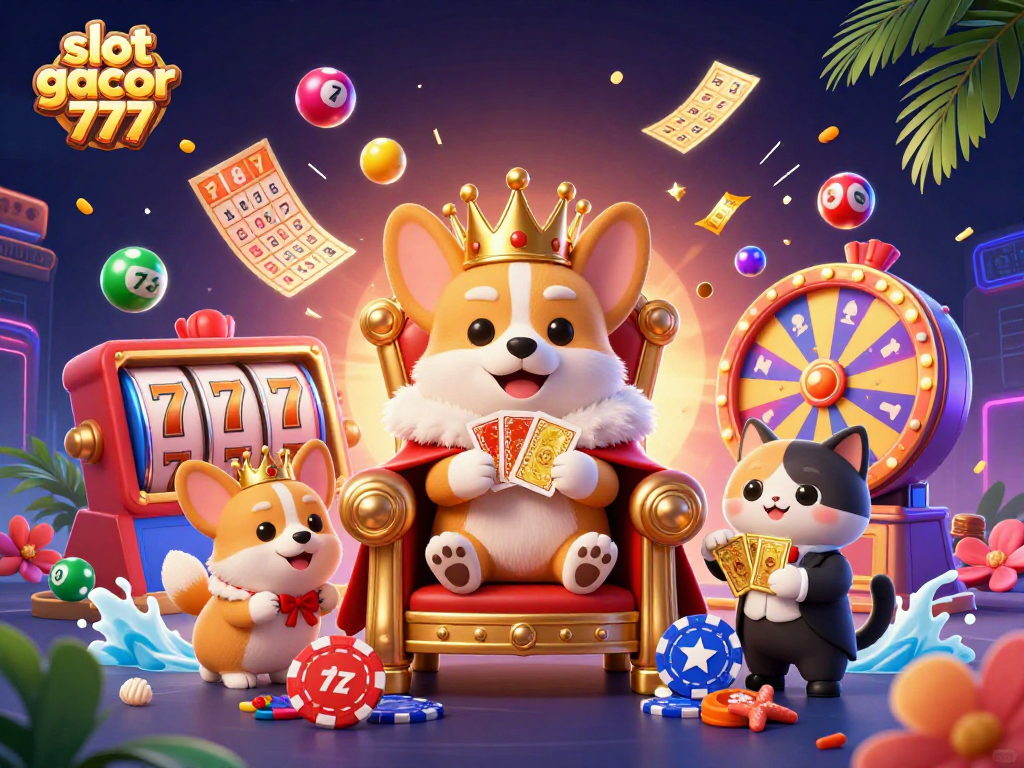 Experience the excitement of slot gacor 777 with dynamic characters and vibrant casino elements in this illustrative scene.