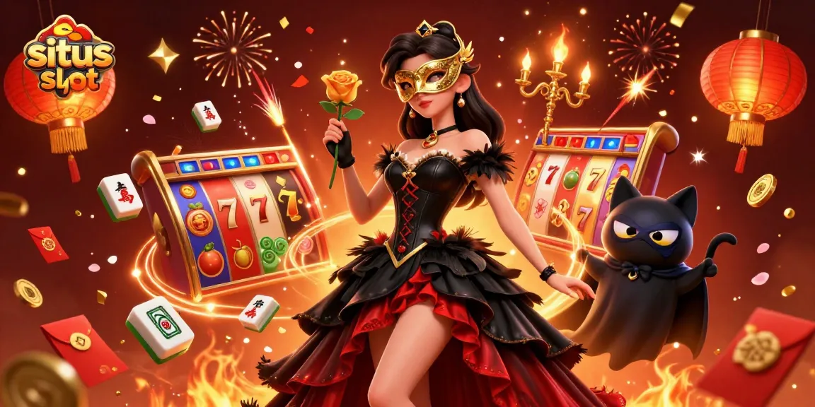 Engage with situs slot through a vibrant interactive casino scene featuring dynamic slots and celebratory elements.