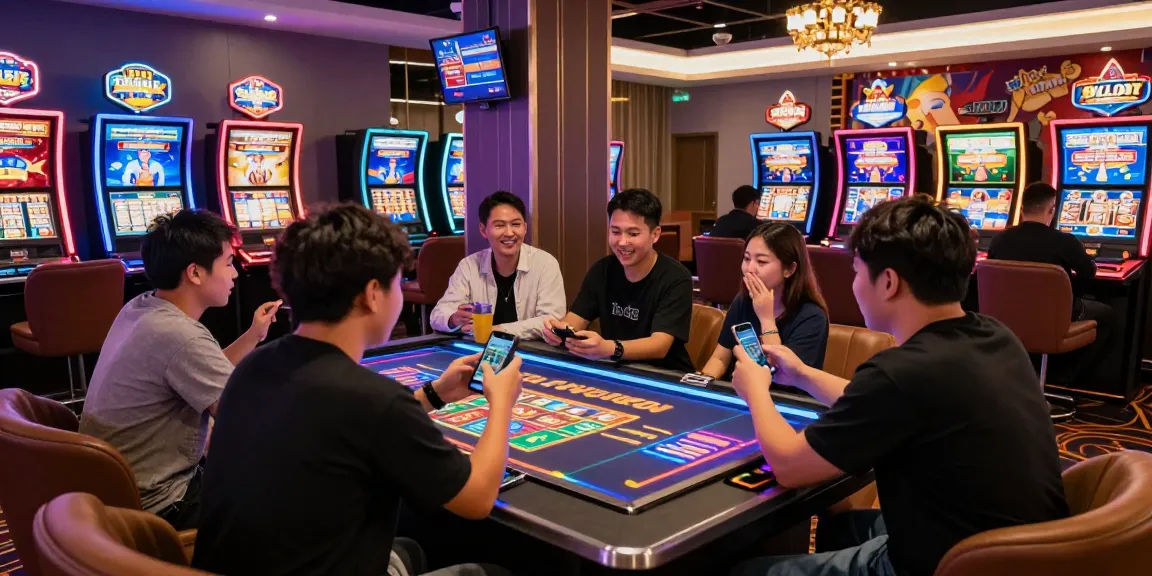 Exciting gaming atmosphere at a situs slot 10k casino with enthusiastic players and vibrant slot machines.