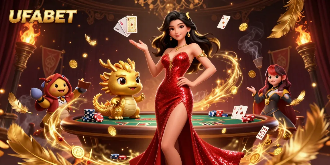 Experience the thrill of UFABET with vibrant 3D illustrations of casino games and characters.