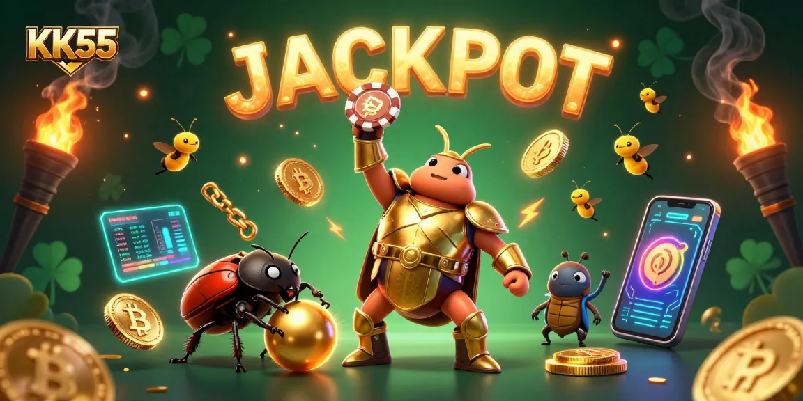Experience KK55 excitement with a vibrant 3D illustration of a winning beetle champion.
