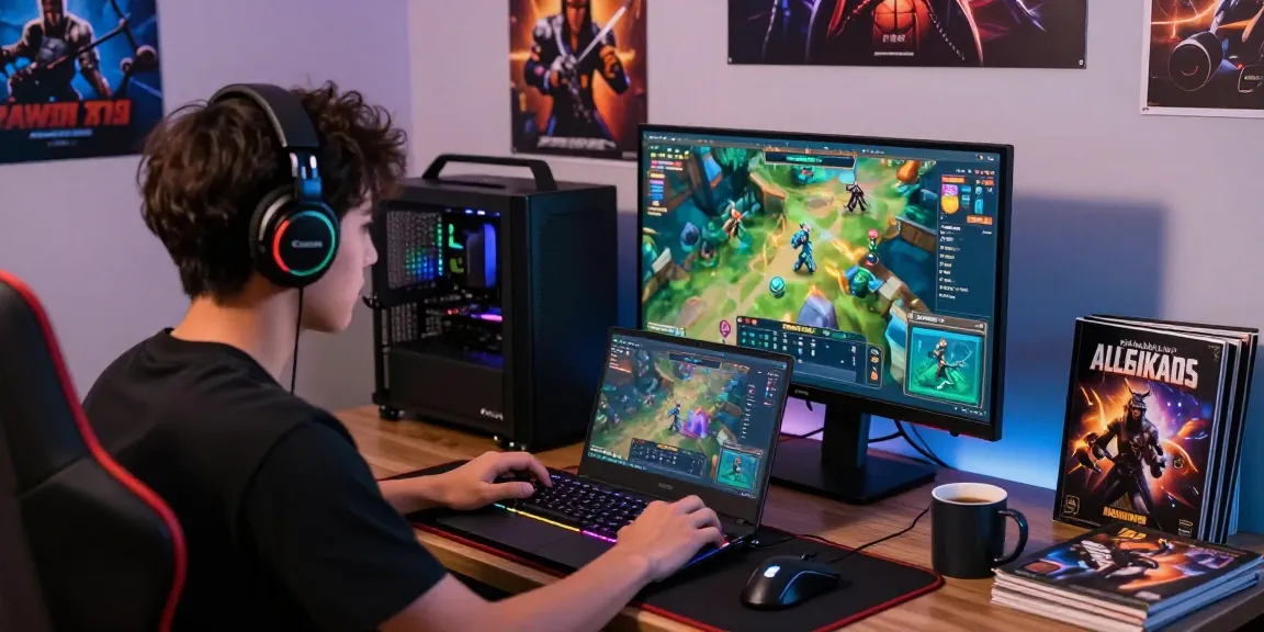 Player enjoying game bài đổi thưởng in a vibrant gaming setup with colorful peripherals and live gameplay.