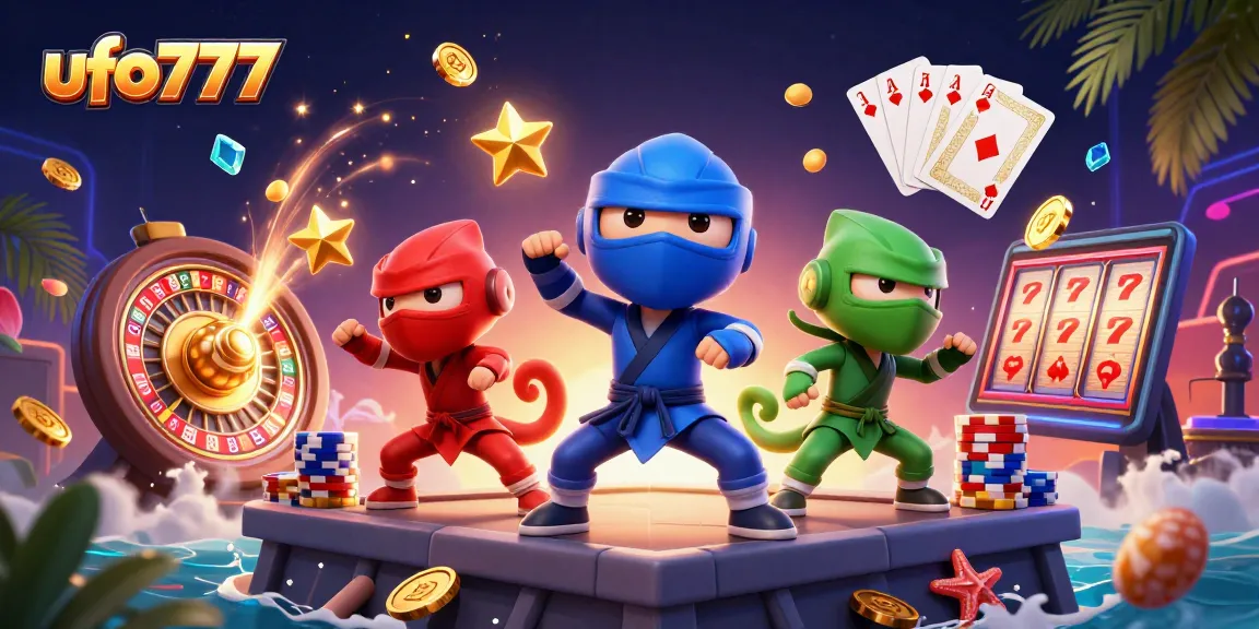 Win big with ufo777 as ninja chameleons unleash thrilling casino action in vibrant 3D illustration