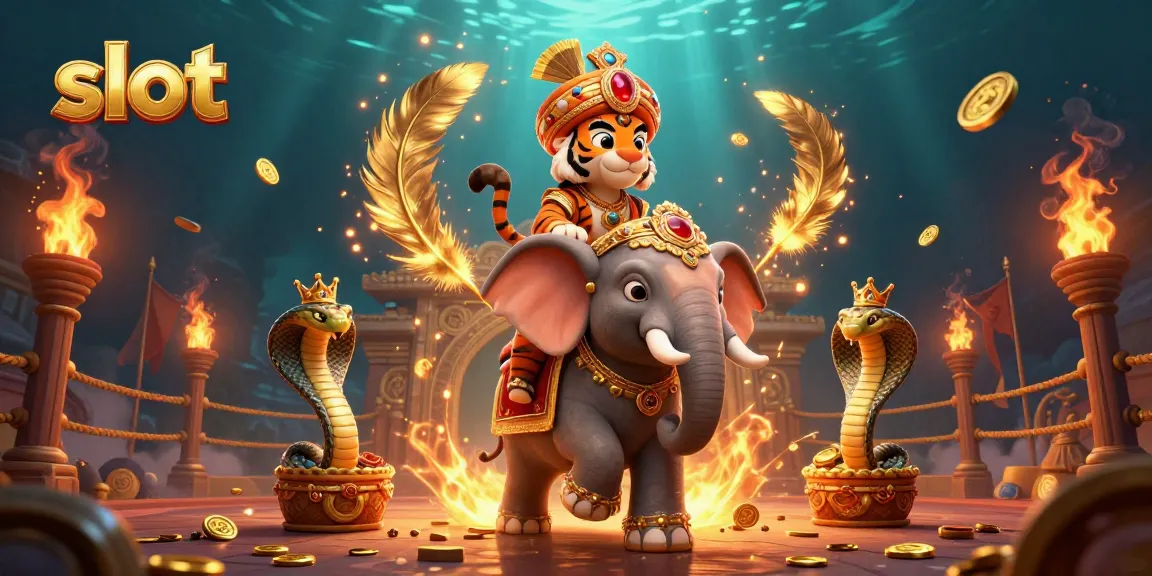 Spin the reels in style with a vibrant slot casino scene featuring a maharaja tiger and an elephant.