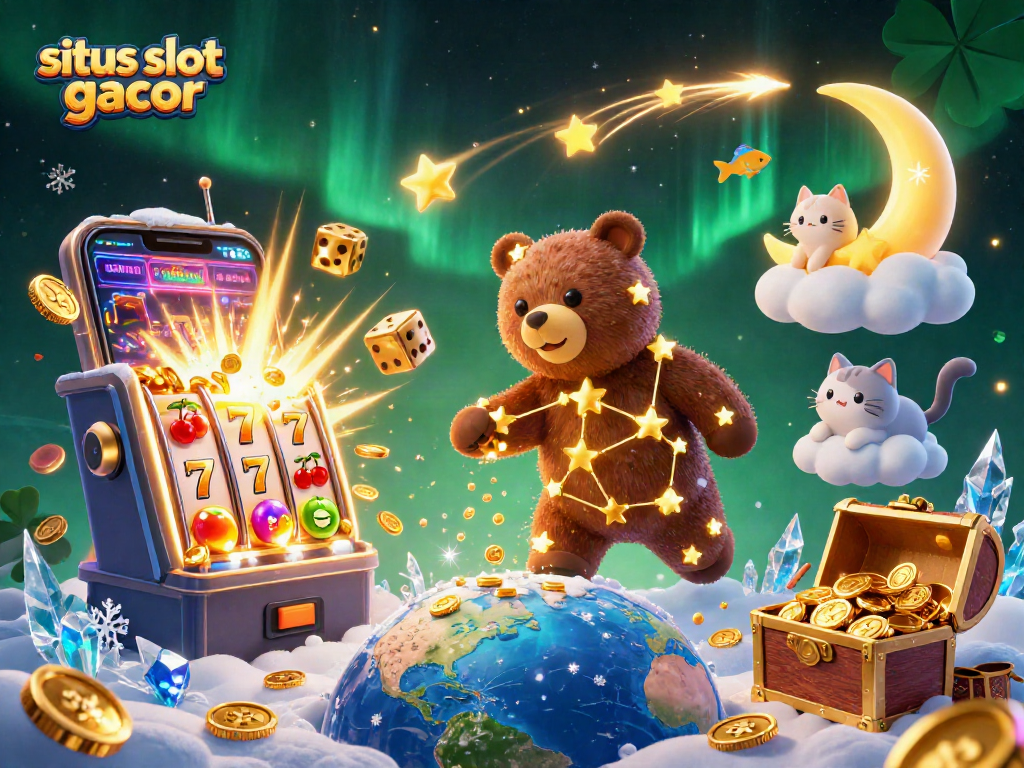 Experience the excitement of situs slot gacor with a dynamic 3D casino scene filled with treasures and action.