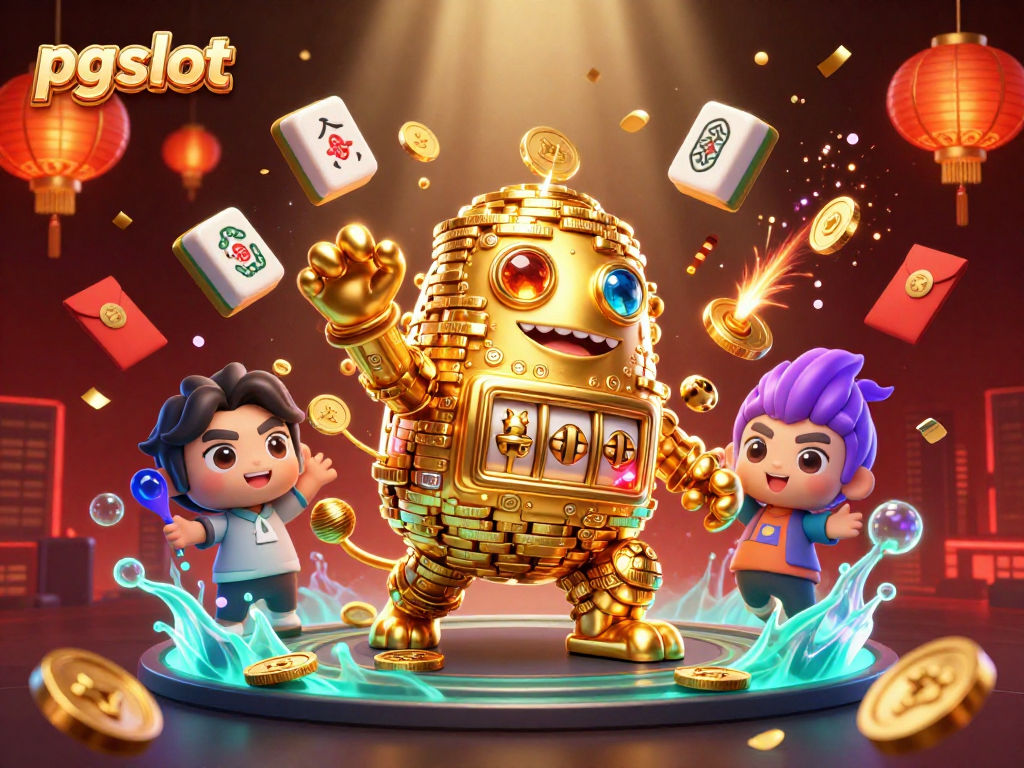 Aktifkan permainan pg slot dengan simbol mahjong dan lampion mengelilingi karakter golem emas dalam ilustrasi 3D yang memukau.