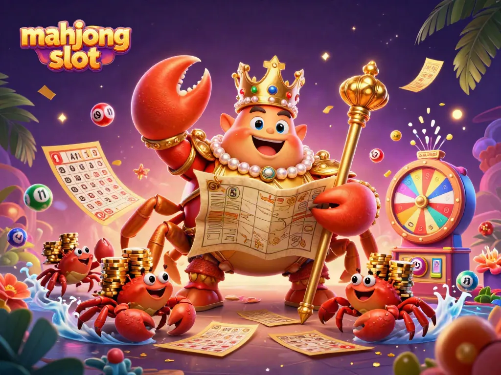 Experience the excitement of mahjong slot with a vibrant casino scene featuring a golden crab emperor and dynamic game elements.