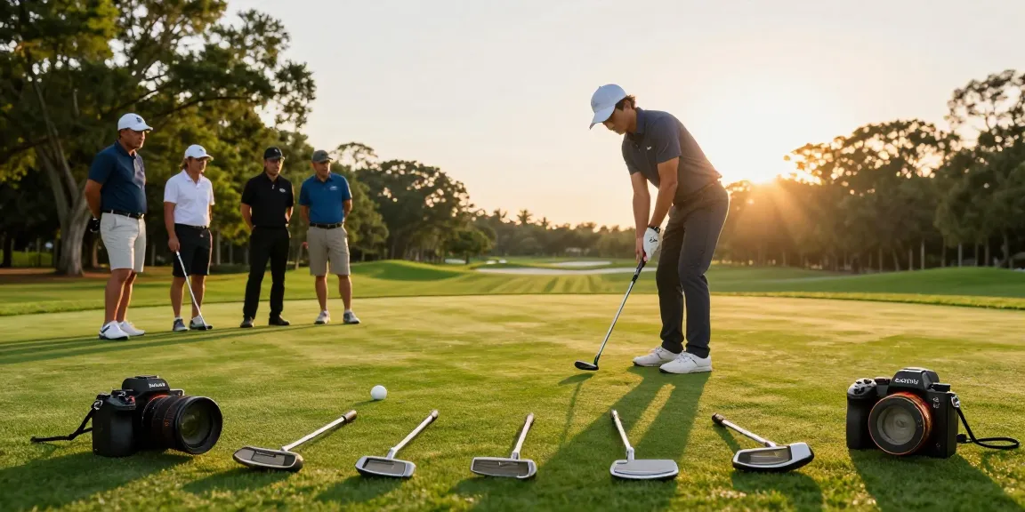 Ulasan putter terkini di https://puttperfection.com/putter-reviews dengan golfer berlatih memukul bola di lapangan golf hijau.