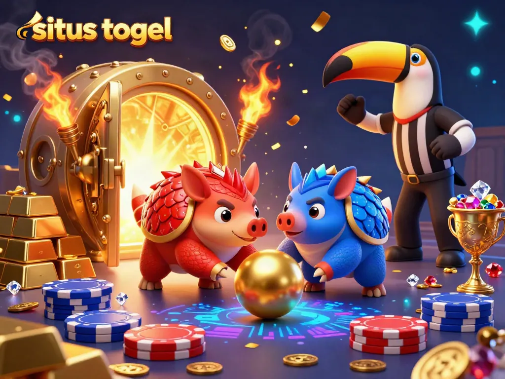 situs togel pangolins competing for gold in a dynamic casino setting with poker chips and treasures