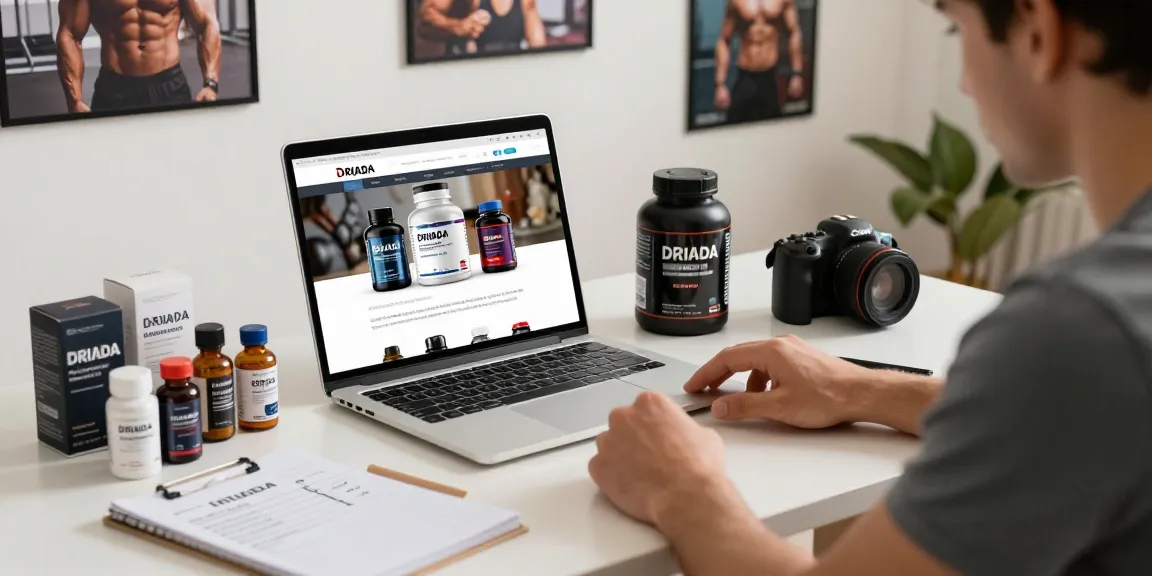Driada Shop showcasing anabolic steroids and peptides in a modern e-commerce setting for fitness enthusiasts.