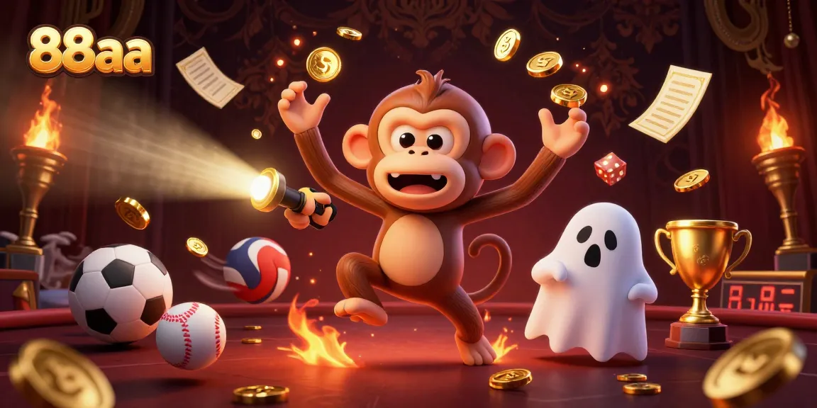 Experience thrilling gaming antics at 88aa with a poltergeist monkey juggling golden objects in a haunted casino.