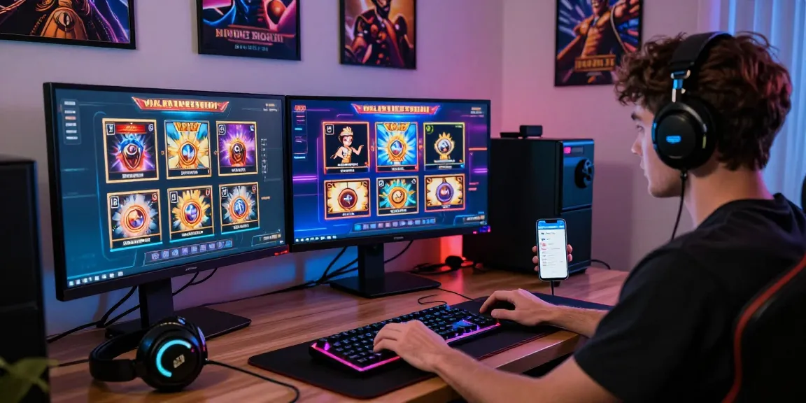 Player engaged with the link alternatif raja328 on a vibrant gaming setup showcasing a variety of online slots.