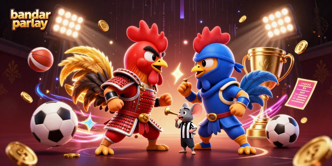 Place your bets with bandar parlay as dynamic roosters battle, showcasing sports bets and vibrant energy.
