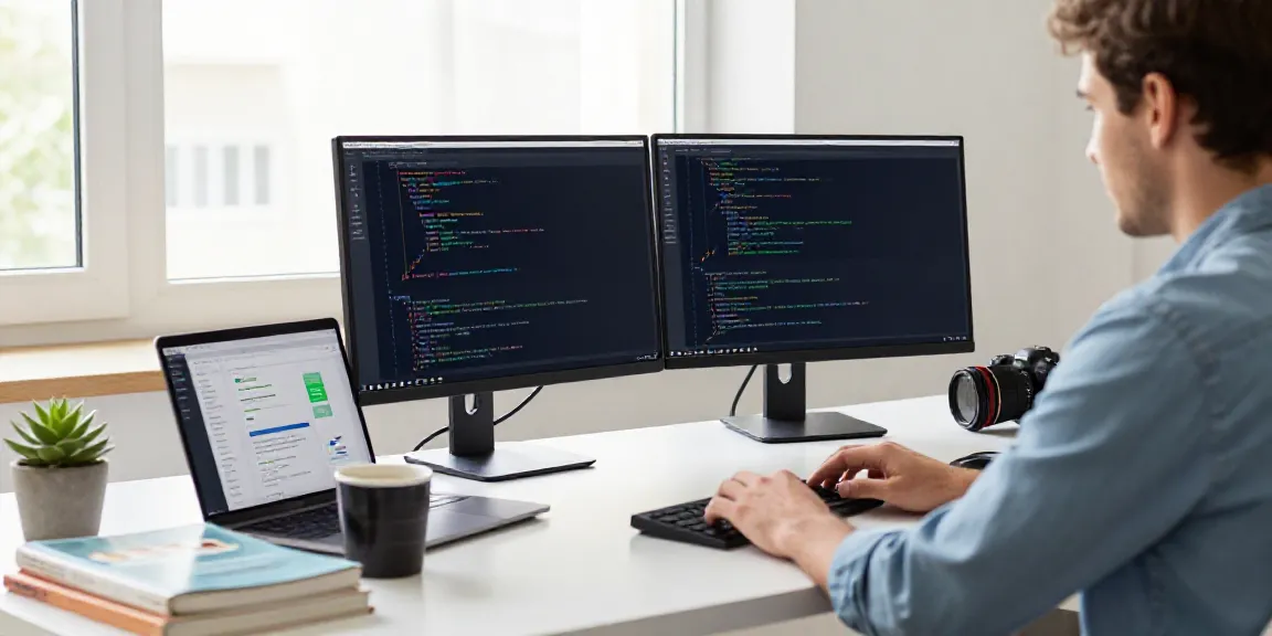 Generate X posts with AI in a modern tech workspace showing a developer coding.