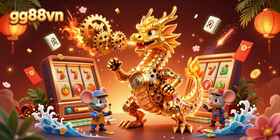Engage with gg88vn's golden dragon and slot game elements in a dynamic casino scene.