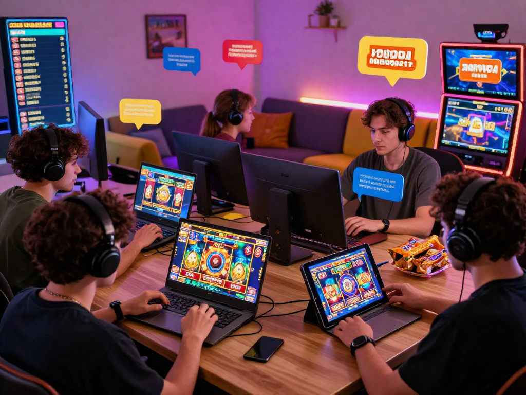 Exciting gaming experience at COINQQSLOT showcasing players engaged with agen gacor slot games and vibrant graphics.