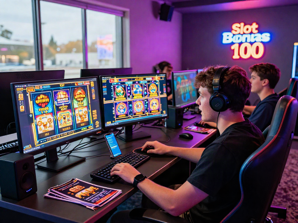 Exciting gaming setup showcasing slot bonus new member 100 with colorful visuals and immersive experience.