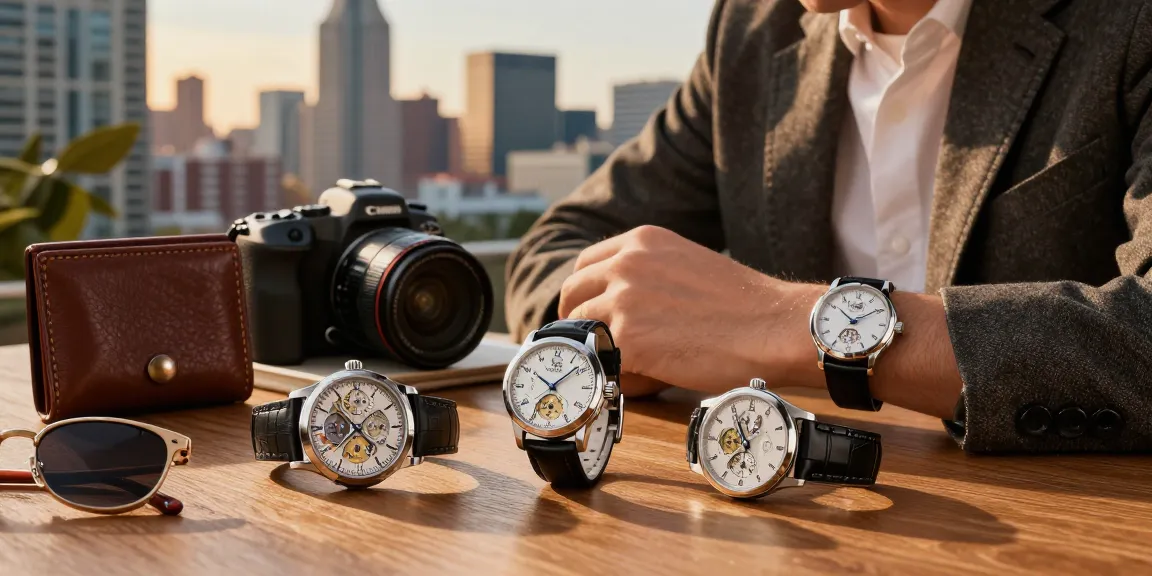 Showcase of premium replica watches in urban setting, highlighting elegance and sophistication.