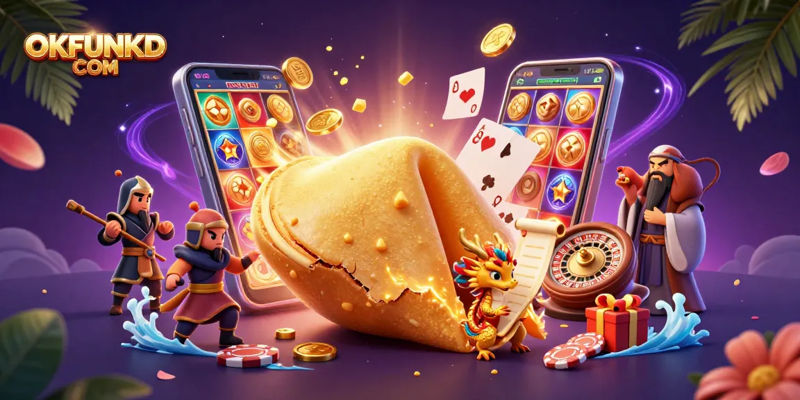 Engage in thrilling gaming at OKFUNKD COM with a vibrant 3D casino scene full of action.