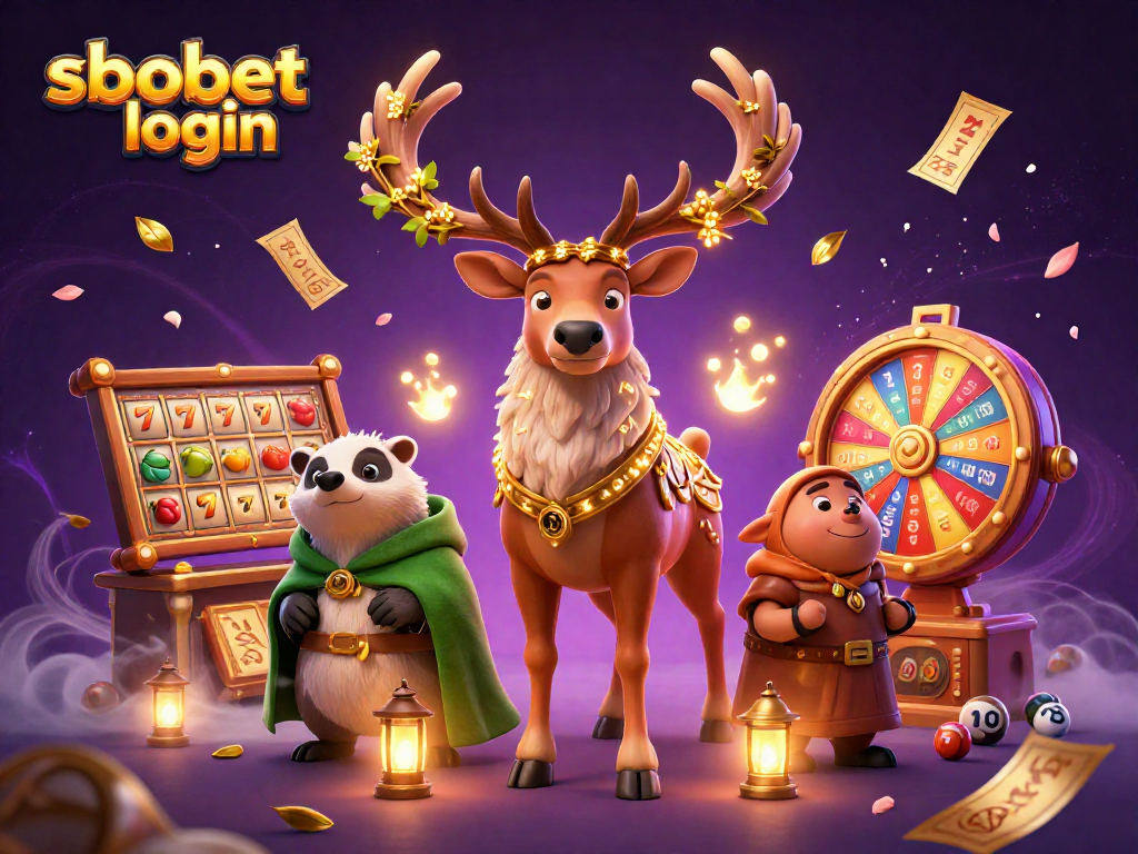 Experience sbobet login with vibrant slots, characters, and dynamic casino elements.