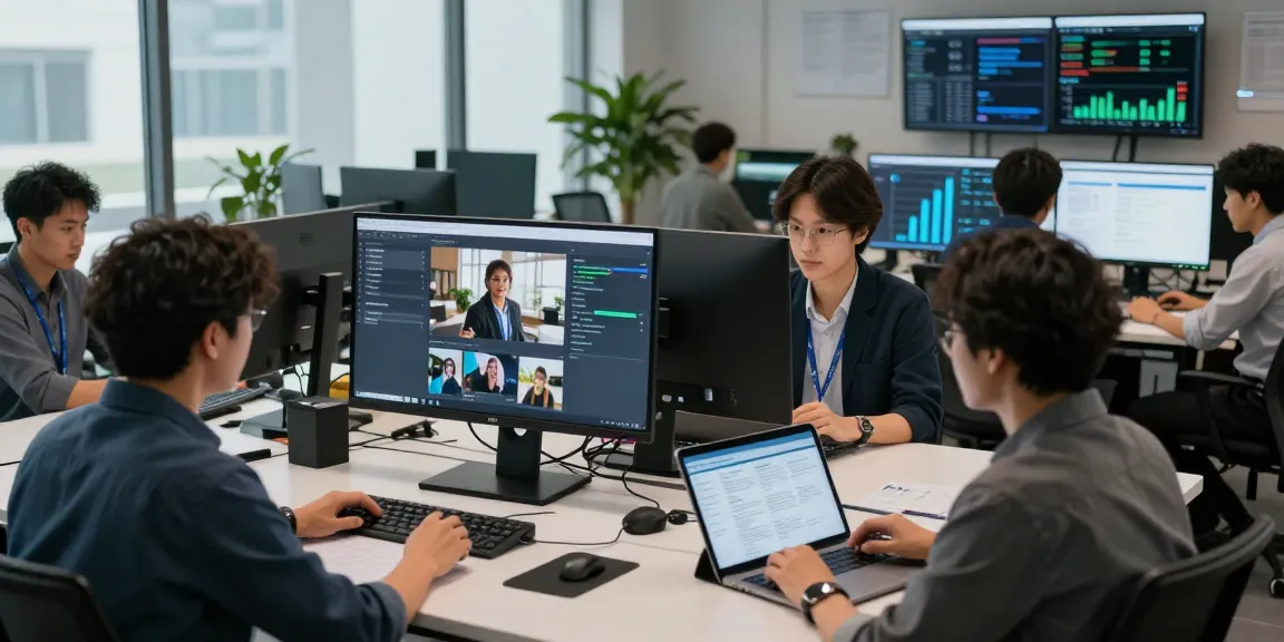 Engaged team using an ai image detector in a modern office for content moderation.