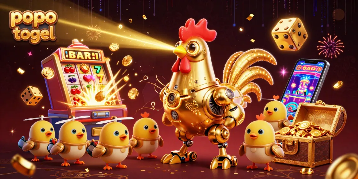 Experience the thrill of popo togel with a dazzling scene filled with animated casino elements and characters.