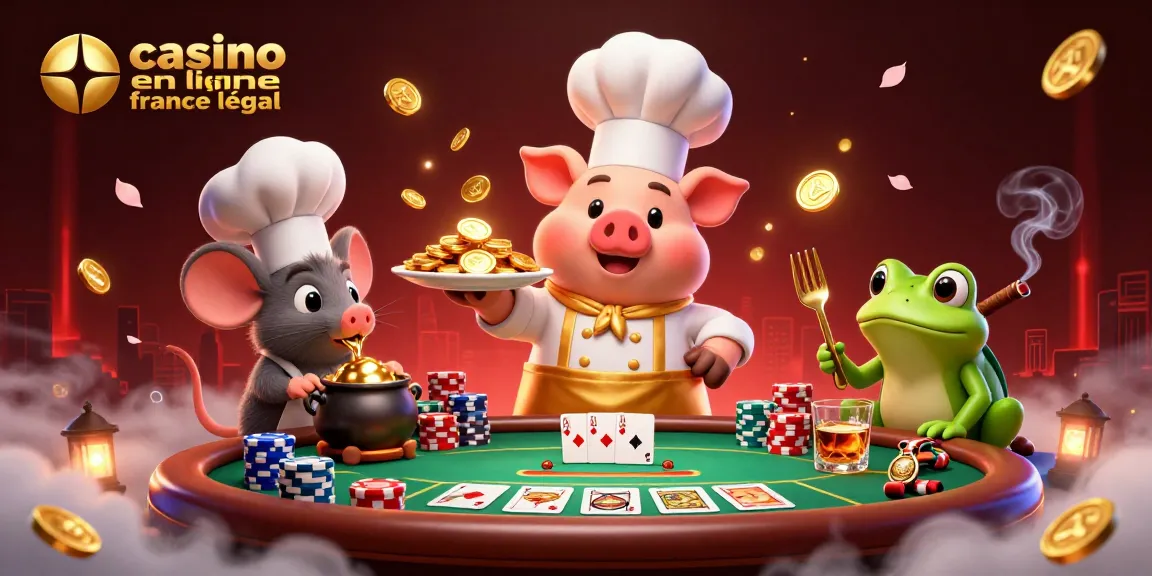 Pariez avec plaisir sur un casino en ligne France légal, entouré de personnages de casino et de jetons.