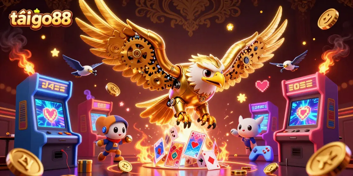 Jump into excitement with tải go88, featuring a dynamic golden eagle and holographic cards in an engaging casino scene.