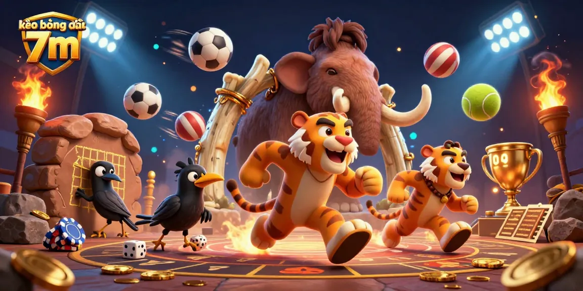 Experience kèo bóng đá 7m with this action-packed scene featuring dynamic sports elements and a vibrant casino atmosphere.