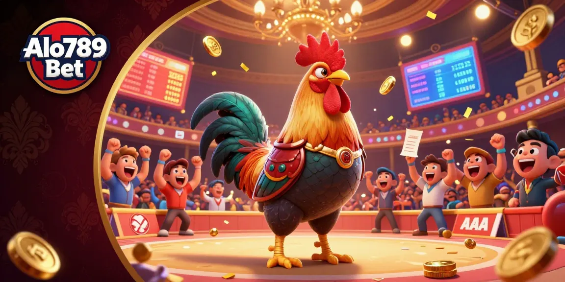 Alo789 Bet brings excitement to cockfighting with animated characters celebrating and dynamic betting displays.