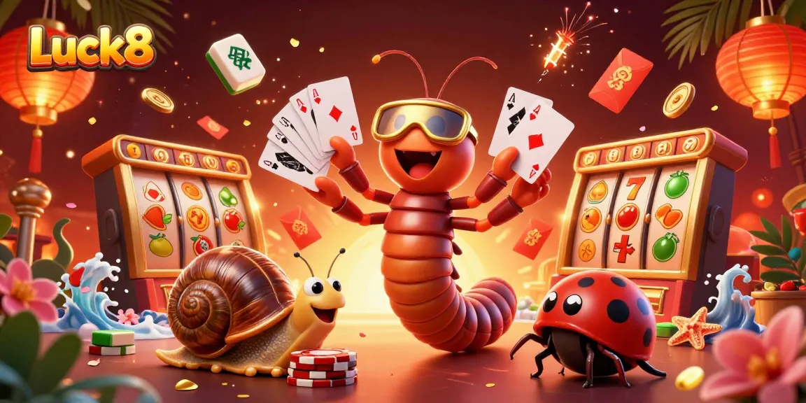 Experience the excitement at Luck8 Casino with a vibrant 3D illustration showcasing dynamic gaming elements and characters.