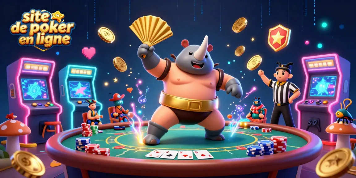 Jouer au poker en ligne avec des personnages animés dans une scène dynamique, site de poker en ligne.