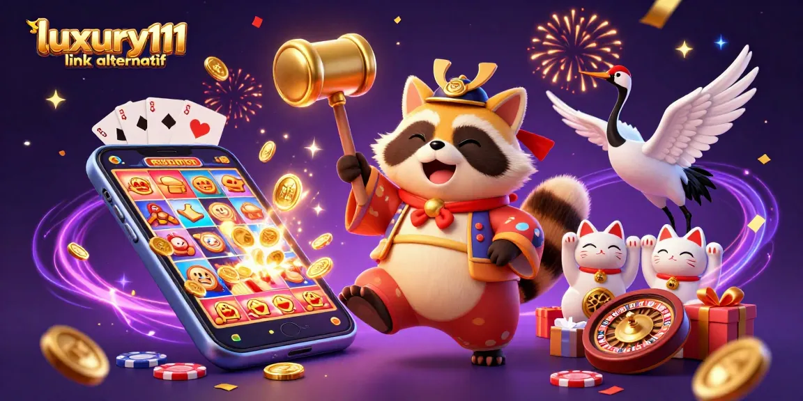 Experience the excitement at luxury111 link alternatif with a lucky tanuki and colorful slot game elements.