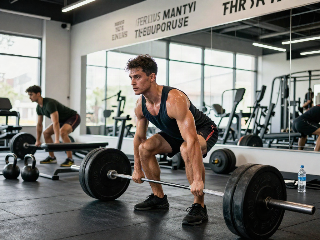 Athletic man lifting weights in a modern gym, showcasing dedication to steroidi anabolizzanti for muscle gain.